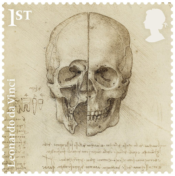 Рисунки Леонардо да Винчи на марках Королевской почты