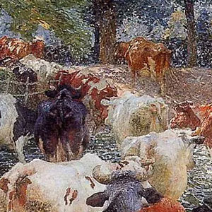 Эмиль Клаус (Emile Claus) - Коровы, переходящие Лис. 1899 г.
